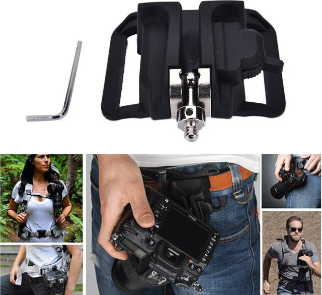 Schnelles Lade-Holster für DSLR-Kameras von Sony, Canon und Nikon in Schwarz mit Gürtelschnalle und Clip-Halterung - Bild 1