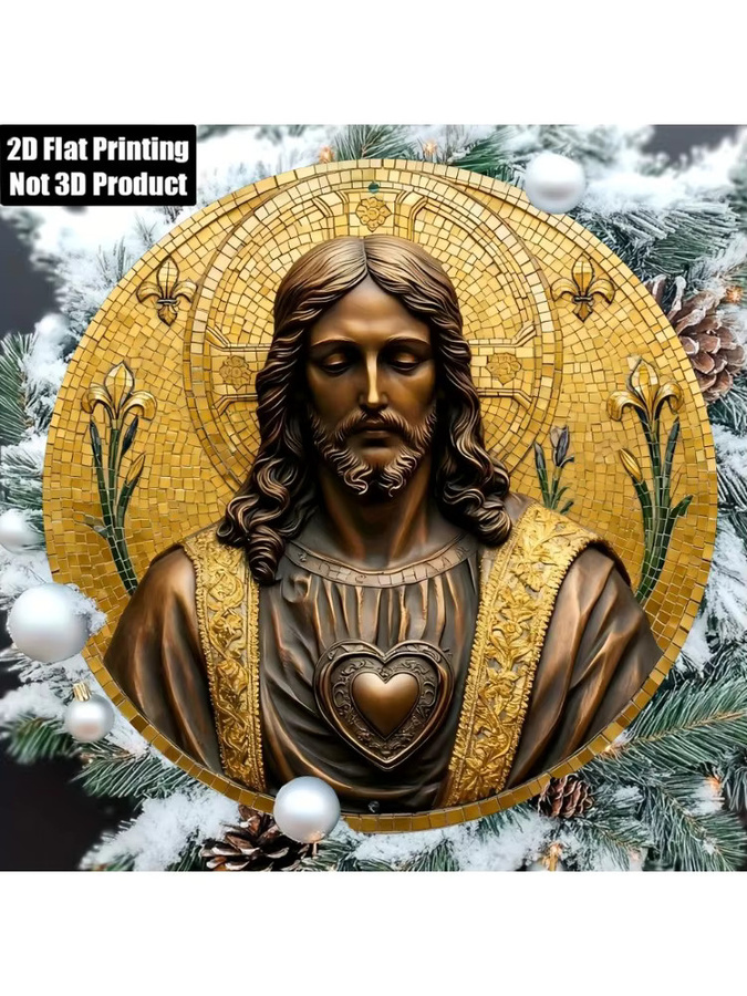 CIFBUY Vintage Metallschild Jesus Religiöse Wandkunst Runde Plakette Gold Durchmesser: 20,32 cm - Bild 5