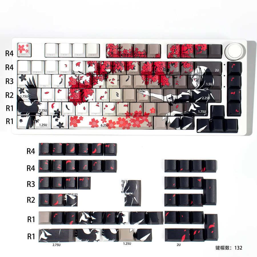 Venit Keys Raven Sakura Tastenkappen in Grau, 132 Stück, Cherry Profile PBT mit Side Shine Through für mechanische MX-Tastaturen - Bild 7