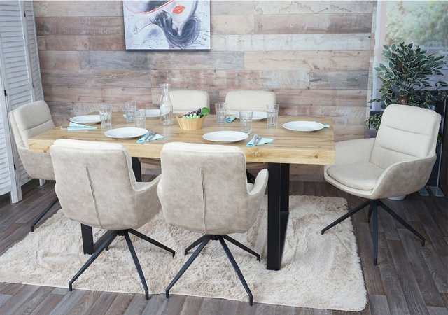 6er-Set MCW Esszimmerstühle K32 drehbar mit Armlehnen aus Stoff in Beige - Bild 1