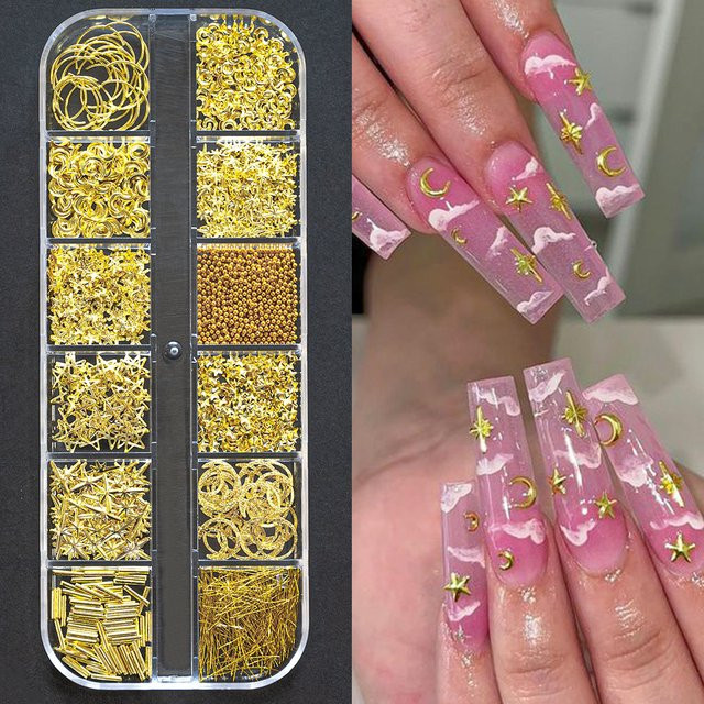 MAFANAILS Nagel Charms, Gold Metallic, Mond Stern Perlen Strasssteine - Bild 1