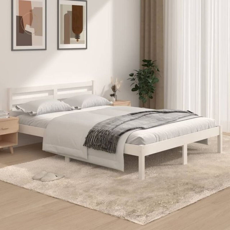Massivholzbett Kiefer von Vidaxl in Weiß, Modernes Design im Skandinavischen Stil, B/T: 135 x 190 cm - Bild 1