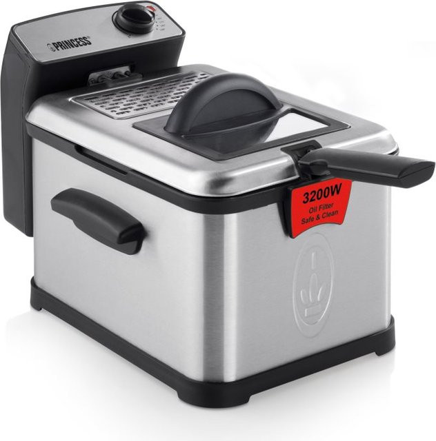 Princess Fritteuse Superior Stand-Fritteuse aus Edelstahl in Schwarz und Silber mit 2500 Watt und Rotation - Bild 1