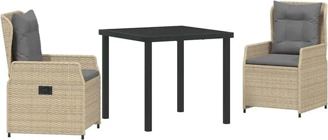 vidaXL Garten Essgruppe 3-teilig aus Poly-Rattan und Glas in Beige - Bild 1