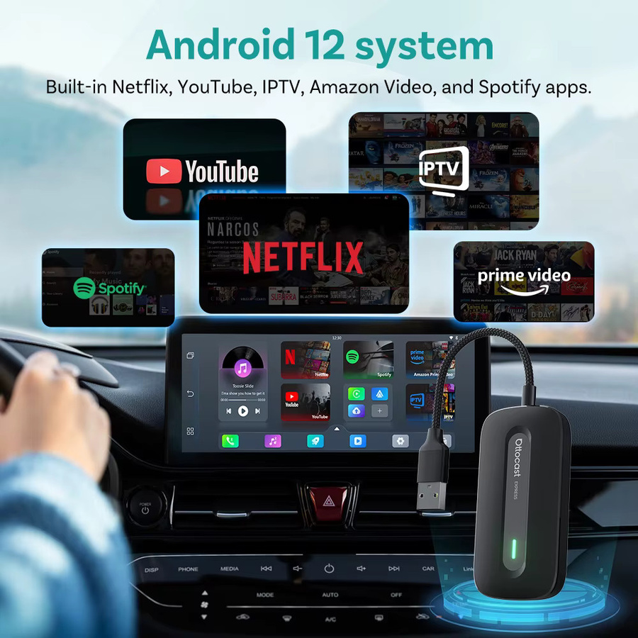 Ottocast Play 2 Video Express Android 12 AI Box Wireless CarPlay und Android Auto Adapter mit Netflix und YouTube Streaming in Schwarz - Bild 5