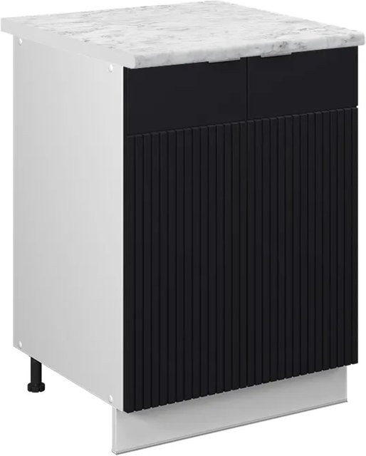 Vicco Küchenunterschrank Fame-Line Weiß Schwarz Gestreift mit Arbeitsplatte Marmor-Weiß Breite: 60 cm, Höhe: 82 cm - Bild 2