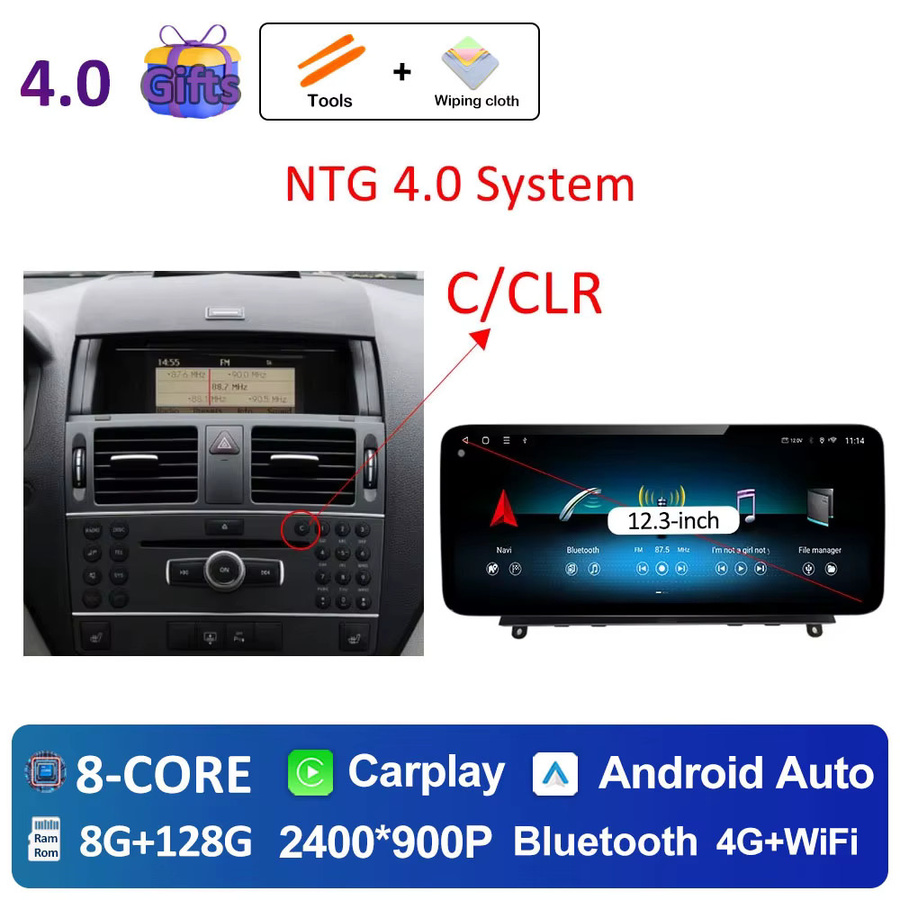 LIARO-NAVI Auto-Multimedia-Videoplayer für Mercedes Benz C-Klasse W204 (2008 - 2010) mit Android 16, QLED-Bildschirm, Carplay, WiFi, 4G, GPS und Bluetooth in Schwarz - Bild 5