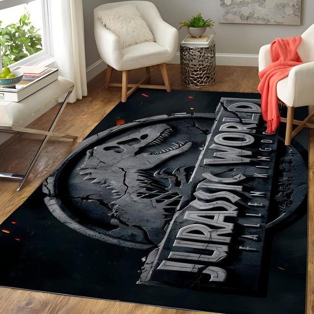 Karpetti Jurassic Park Kinderteppich mit Dinosaurier-Motiv, Waschbar, Schwarz, B: 120 cm, L: 160 cm - Bild 1