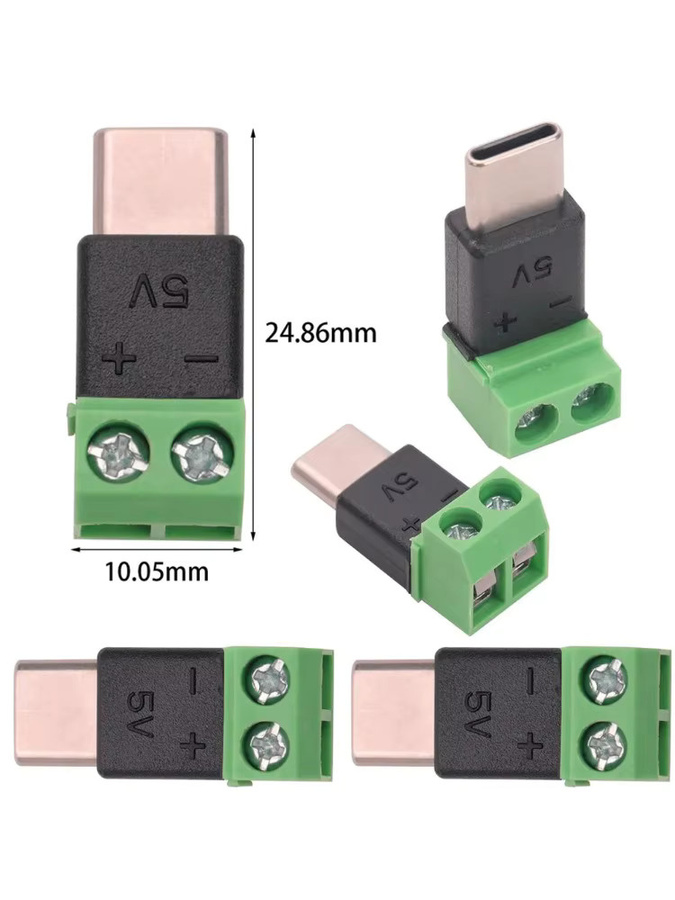 FRHY 5 Stück USB-C auf 2-Pin Adapter ohne Löten, grüner Schnellanschluss für Ladekabel, Handy und Powerbank, DIY Elektronik-Verbinder - Bild 5