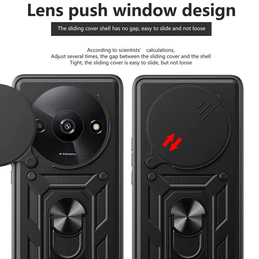 Stoßfeste Schutzhülle mit Magnethalterung und Ring für Xiaomi Redmi A3, A2 und A1 4G in Schwarz oder Rot - Bild 2