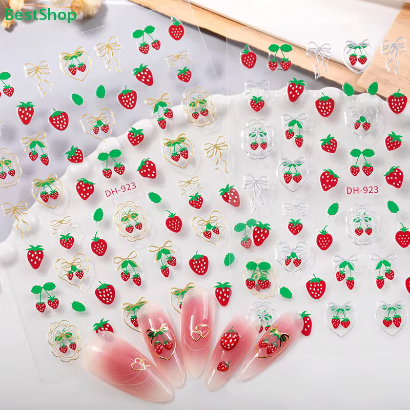 Nagelkunst-Aufkleber 5D geprägt, Kirsch-Cupcake und Katzenpfoten, selbstklebend - Bild 1