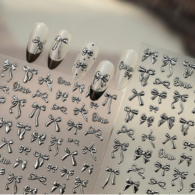 Rhstoe Nagelaufkleber, Silber Metallic, Schleifen-Design - Bild 1
