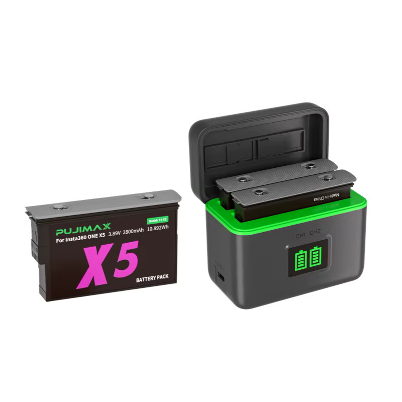 PUJIMAX 2800mAh Akku und 2-Slot-Akkuladegerät in Schwarz für die Insta360 ONE X5 Action-Kamera - Bild 5