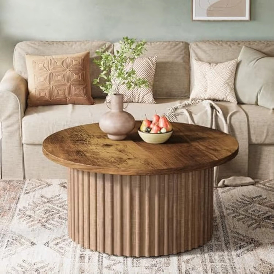 Runder Couchtisch von LITTLE TREE in Braun im Bauernhaus-Stil mit Metallsockel und Holzakzent, Durchmesser: 80 cm - Bild 4