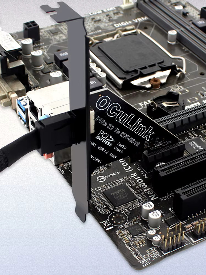ALLOYSEED PCIe zu Oculink Adapterkarte SFF-8611 & 8612, PCIe 4.0 x4/x1, Schwarz - Bild 4
