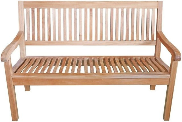 Lex Premium Teak Gartenbank Kingsbury mit Armlehnen in Braun und Silber, Breite: 120 cm - Bild 1