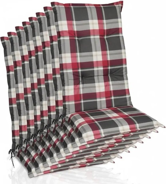 Beautissu 8er Set Hochlehner Auflagen Bordeaux Kariert mit UV-Beständigkeit B/H: 120 x 50 cm - Bild 1