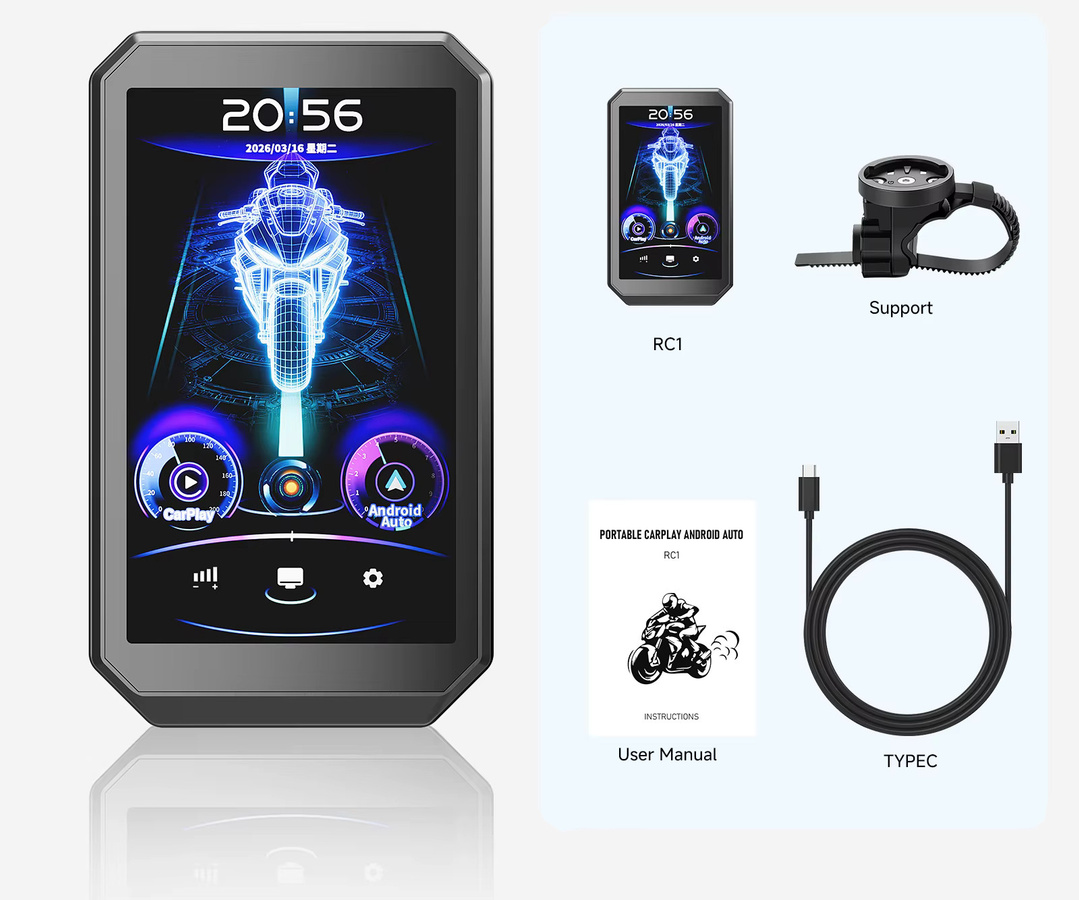 Icreative Smart-Display für Fahrrad und Motorrad mit 3,6 Zoll Display, IP66 wasserdicht, kabelloses CarPlay und Android Auto, GPS Navigation und Stereo, Schwarz, 3000mAh Akku - Bild 6
