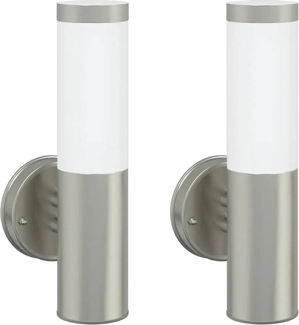 vidaXL Außenwandleuchte 2er Set Silber aus Edelstahl, modern und wetterfest IP44, E27, B/T/H: 15 x 7,5 x 33 cm - Bild 1