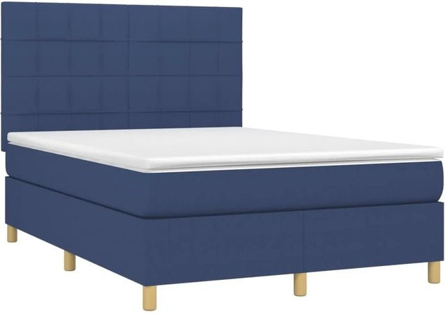 vidaXL Boxspringbett mit Matratze in Blau und Weiß, Hybridbett mit LED-Unterbettbeleuchtung und USB-Anschluss, B/T/H: 140 x 190 cm - Bild 1