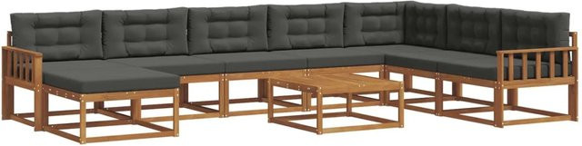 vidaXL Outdoor-Sofagarnitur 9-tlg. aus Akazienholz in Natur mit anthrazitfarbenen Kissen im L-Shape Design - Bild 1