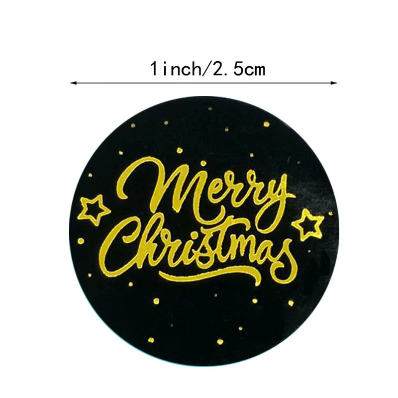500 Stück TYFYO Frohe Weihnachten Aufkleber rund in Schwarz und Gold, Durchmesser: 2,54 cm, Klebeaufkleber aus Papier für Weihnachtsdeko und Geschenke - Bild 2