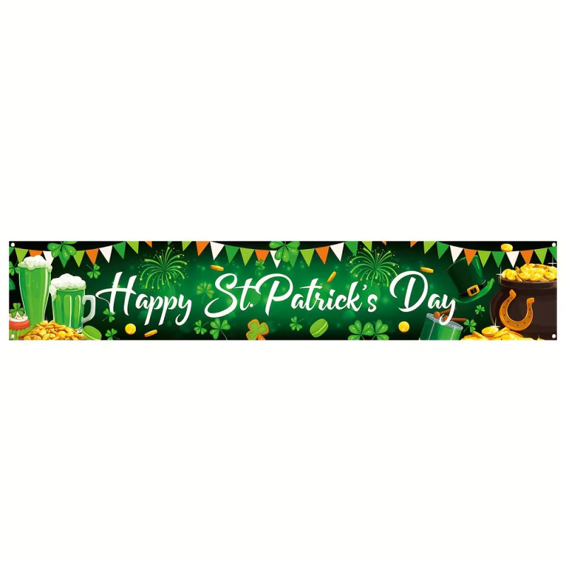 VIKAMA St. Patrick's Day Banner Wandteppich mit irischer Goldkanne in Gold und Grün für Außenbereich und Gartenparty, B: 150 cm, H: 40 cm - Bild 4