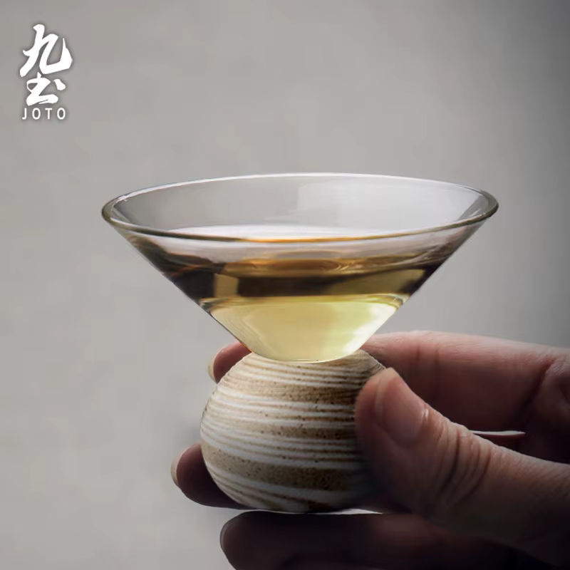 JOTO Glas-Teetassen-Set mit Holzsockel, handgefertigte transparente Teetassen, 3er-Set, rund und minimalistisch, Farbe: transparent - Bild 5