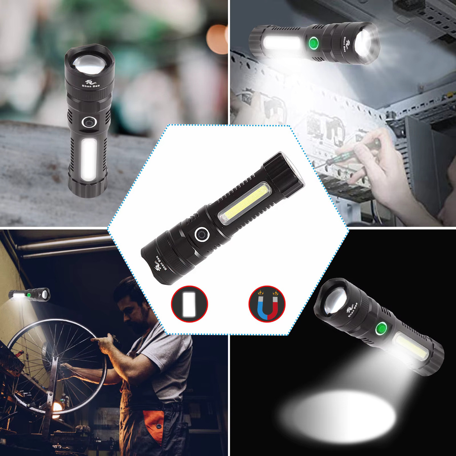 Shan Bao Multifunktionale USB-Taschenlampe mit Zoom und Magnet in Schwarz - Bild 5