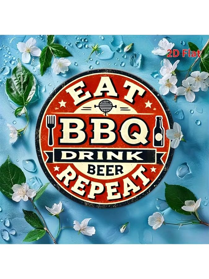 Potdemiel Vintage-Wandschild aus Aluminium für Grill und Bier, rundes Retro-Dekor mit Grillutensilien und Sternen - Bild 6
