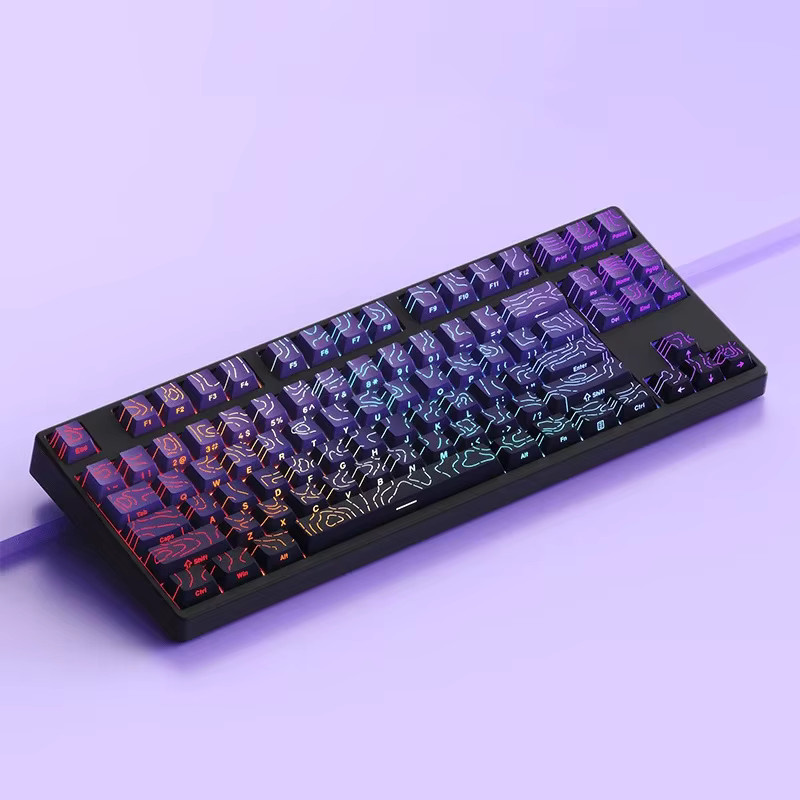 Double Shot Shine Through Keycaps Purple Topographic 4.0 PBT-Tastenkappen im Cherry-Profil für mechanische MX-Switches in Lila und Weiß - Bild 3