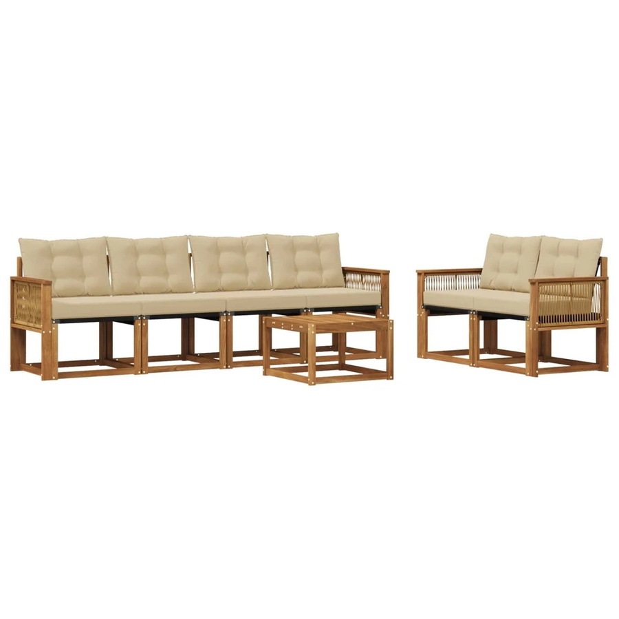 vidaXL Outdoor-Sofagarnitur aus Akazienholz mit Textilene und Kissen, 7-teiliges Set in Natur und Beige - Bild 2