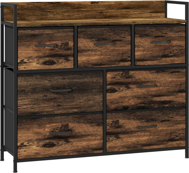 HOMCOM Kommode mit 7 Schubladen aus Stoff in Rustikal Braun, B/T/H: 98 x 29 x 85 cm - Bild 1