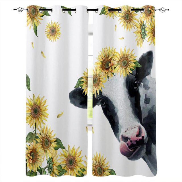 Super Six Fenstervorhang mit Kuh-Motiv im Ölgemälde-Stil, halbtransparent, Mehrfarbig, Breite: 135 cm, Höhe: 60 cm - Bild 1