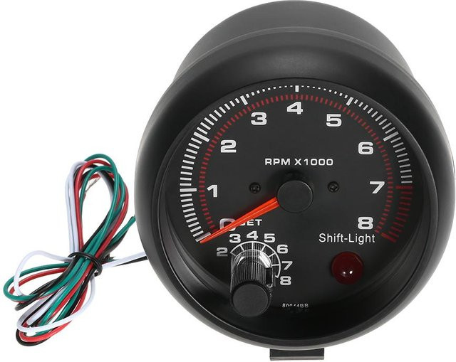 VehicleKit Universal Drehzahlmesser für Autos in Schwarz mit weißem Inter-Shift-Licht, 0–8000 U/min - Bild 1