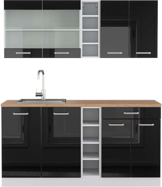 Vicco R-Line Singleküche modern in Schwarz Hochglanz und Weiß mit Eiche Optik, Breite: 160 cm - Bild 1