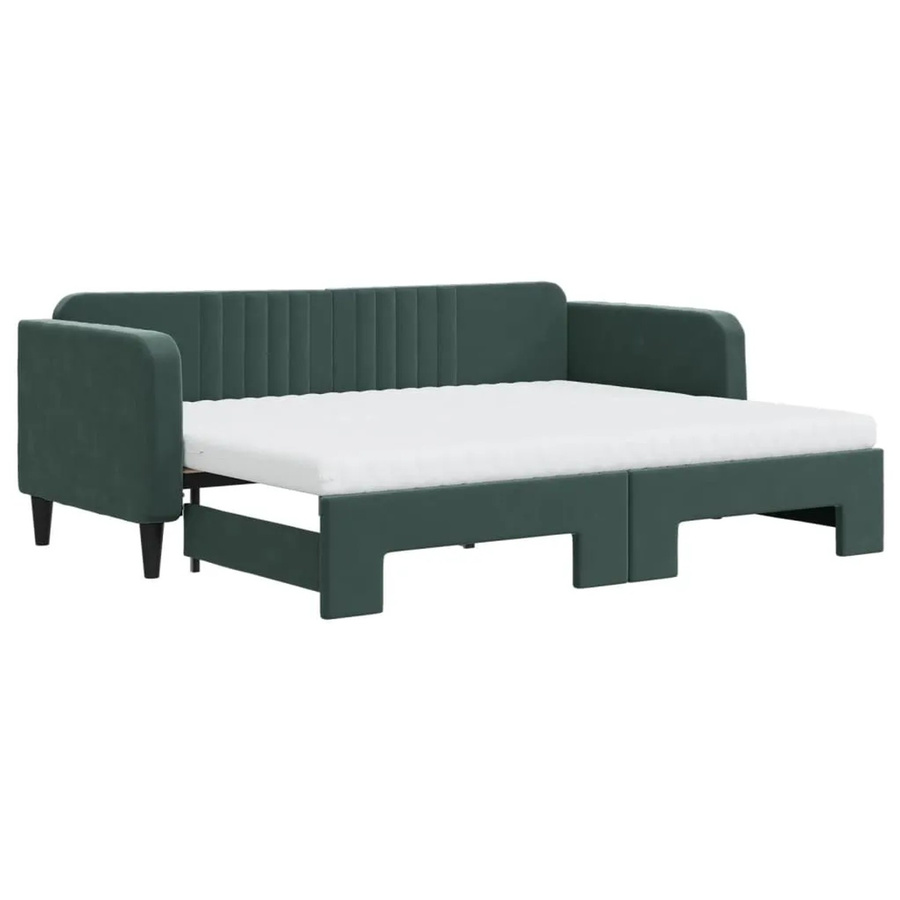 vidaXL Ausziehbares Tagesbett mit Matratze in Dunkelgrün aus Samt B/T/H: 80 x 200 x 90 cm - Bild 2