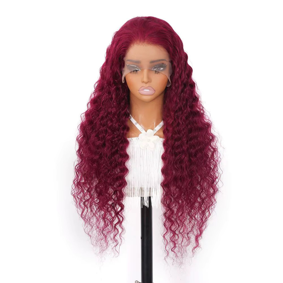 Ali Sky Hair Deep Wave Perücke, Burgunderrot, 100% Echthaar, Unisex - Bild 5