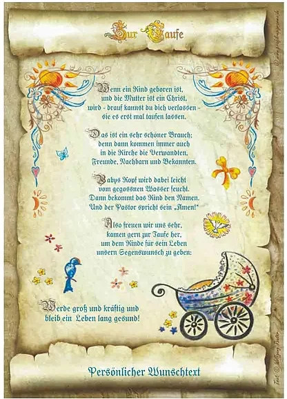 Personalisierte Taufe Urkunde mit Wunschtext in Vintage-Design von tantum graphic - Bild 1