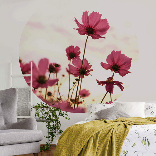 K&L Wall Art Vliestapete Runde Vliestapete mit pinken Kosmeen Blumen in Mehrfarbig und Matt - Bild 2