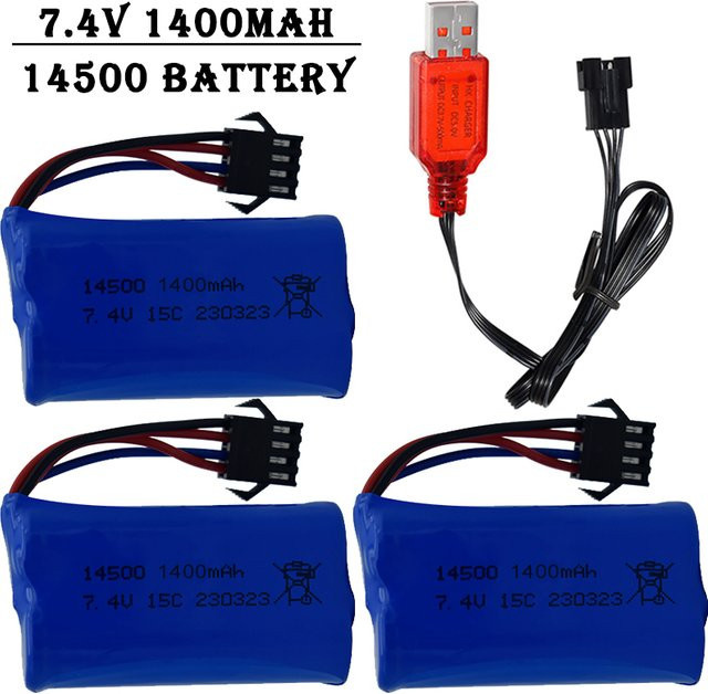 TERFPV Lithium-Ionen-Akku 7,4V 1400mAh mit SM4P-Stecker und USB-Ladegerät in Blau für Wasserpistolen, RC-Trucks, Schiffe und Helikopter - Bild 1