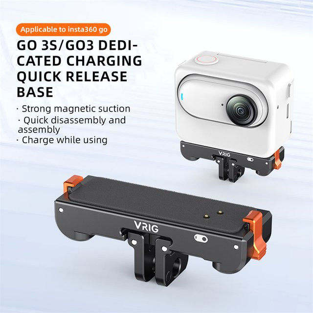 VRIG Magnetischer Schnellwechseladapter für Insta360 Go 3 und GO 3S, Typ-C-Kamerahalterung mit wiederaufladbarer Basis, 1/4 Zoll Schraube und GoPro-Anschluss, Schwarz - Bild 1