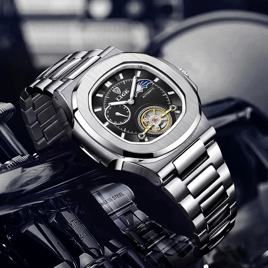 LIGE Armbanduhr, mechanisch, Edelstahl, Herren - Bild 3