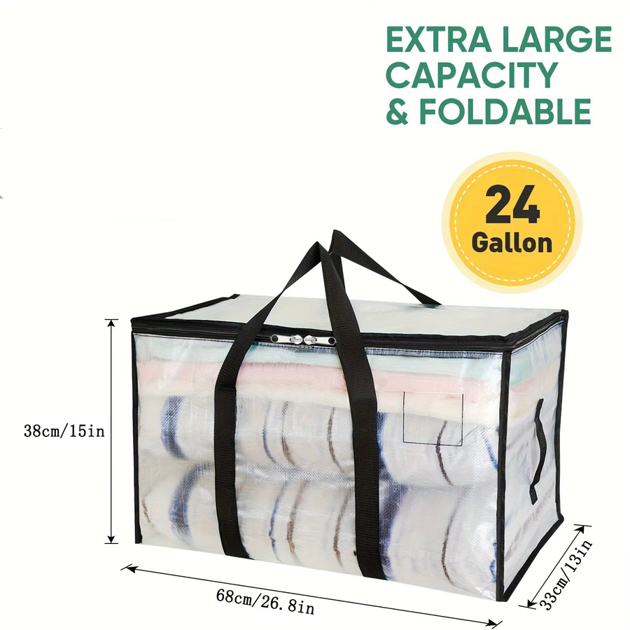 Transparente Aufbewahrungstasche aus Kunststoff mit großem Fassungsvermögen für Kleidung, Decken und Handtaschen, B/H/T: 68 x 38 x 0 cm - Bild 3