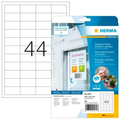 HERMA Folienetiketten 4572, weiß, wetterfest, selbstklebend und wiederablösbar, B: 48,3 mm x H: 25,4 mm, 880 Stück - Bild 1