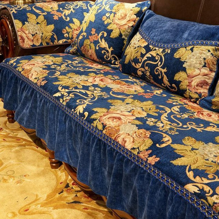 Yiran Furniture Jacquard Sofahülle mit Blumenmuster in Blau, Anti-Rutsch Überwurf für Armlehnen, Breite: 50 cm, Höhe: 60 cm