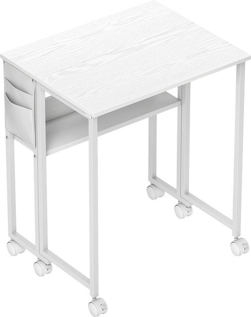 HOMCOM Klappschreibtisch mit Rollen und Regal in Weiß, platzsparender Computertisch für dein Home Office, Breite: 63 cm - Bild 1