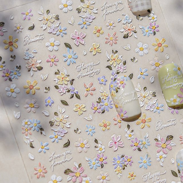 NAILFYOU Nagelkunst-Aufkleber, bunte Wildblumen, 5D-Relief, DIY - Bild 1