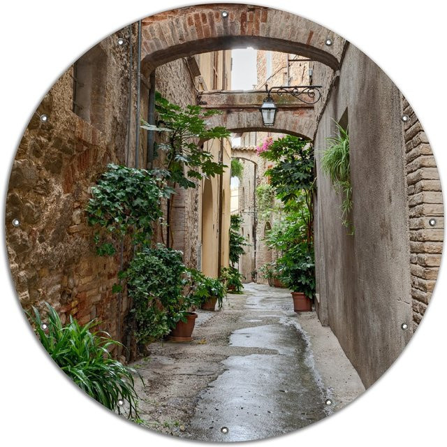 Wallario Gartenposter Grüne italienische Gasse mit alten Bögen, 2-teilig, Farbe: Grün/Mehrfarbig, B/H: 180 x 180 cm - Bild 1