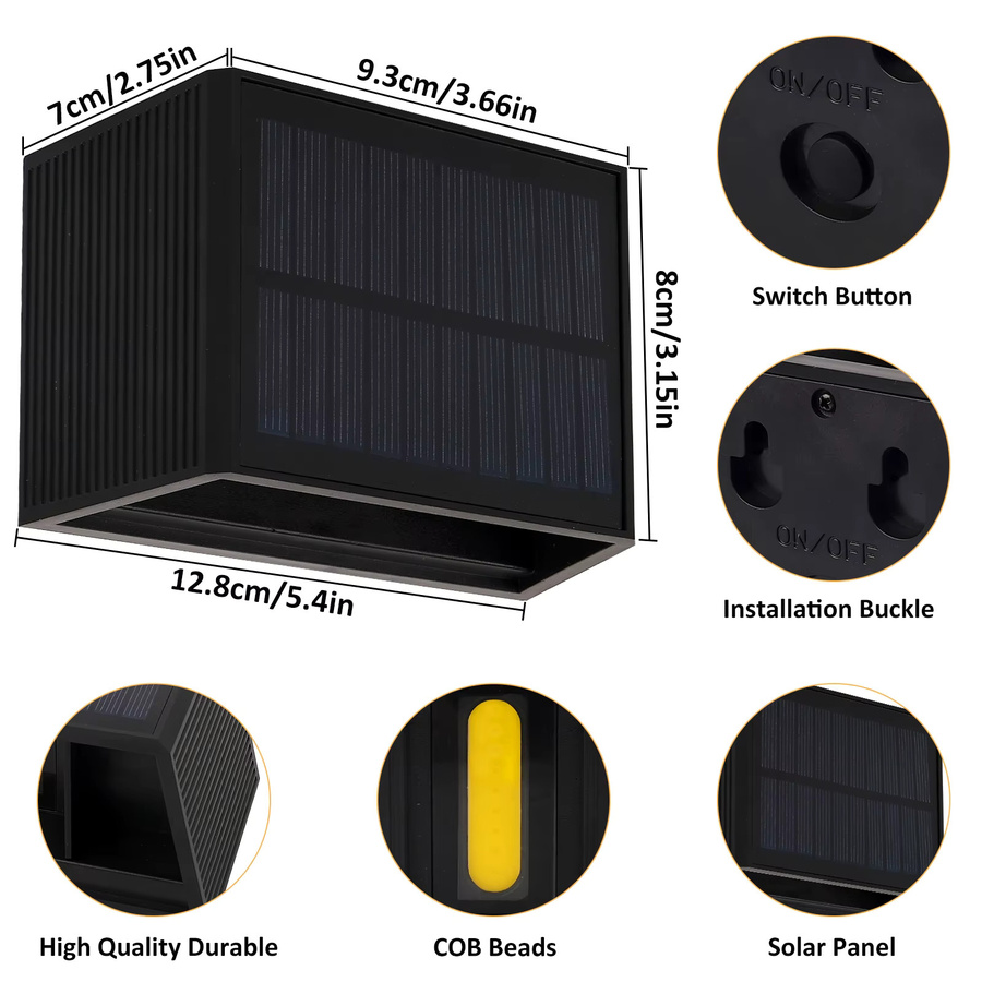T-SUNRISE Solar-Wandleuchte Set 2 Stück, Schwarz, Warmweiß 3000 K, Modernes Up-Down Design für Garten, Veranda und Außenbereich - Bild 4